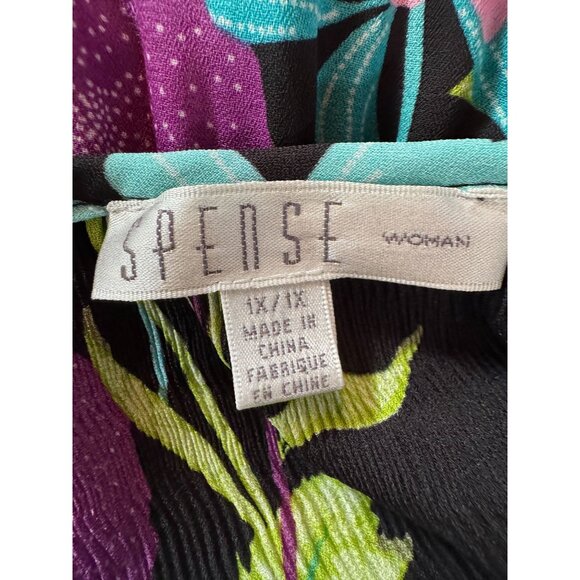 Spense Women's Floral Print Black Tunic Top 1X Polyester Lightweight Flowy Long - Picture 5 of 16